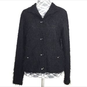 JAMIE Sadock Black Fuzzy Eylash Cardigan Sweater